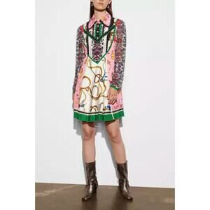 Coach 1941 Silk Dress with Pearl Buttons and Lace Detail, Size 0